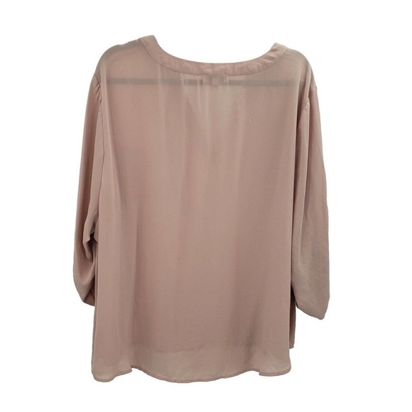 Adrienne Vittadini Pink Blush Blouse Women Size 2x Roll Tab Sleeve V Neck Pocket - Picture 3 of 11